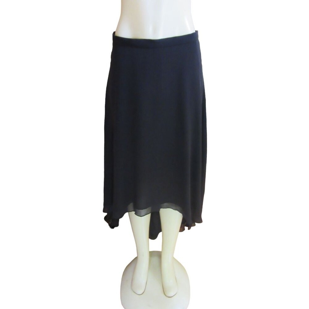 Chetta B Sherrie Bloom & Peter Silk Hi-Low Maxi Black Skirt in Size 10